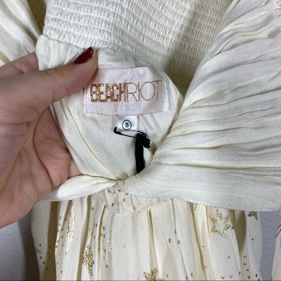 Beach Riot Virgo Celestial Puff Sleeve Baby Doll Dress Cream Gold - Picture 13 of 16